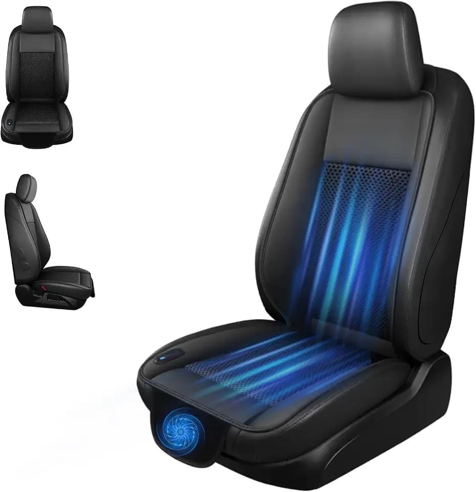 Cooling Car Seat Cover with Powerful Fan, 12V Ventilated Cooling Car Seat Cushion, 3-Speed Adjustable Breathable Cooling Seat Cover for Car SUV Truck Universal Fit