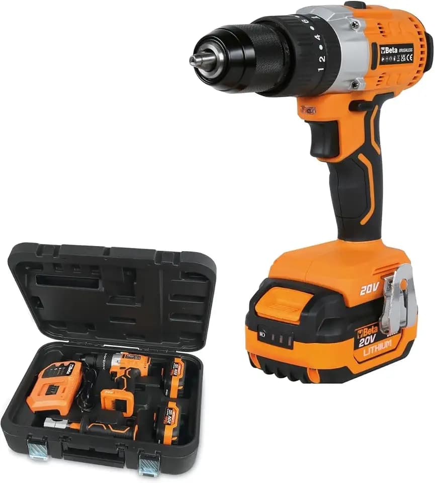 BETA 1972/K20V-13BMC80 – 20V Brushless Schlagbohrschrauber-Set mit 2 Batterien 4 Ah und Ladegerät, 80 Nm, 13 mm Bohrfutter, integrierte LED, Hartschalenkoffer