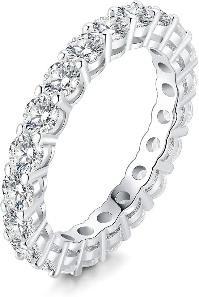 JewelryPalace Modeschmuck Klassisch Moissanite Stapelring Eternity Ring Damen Schmal, Hochzeitsringe Silber 925 Trauringe Eheringe, Vorsteckring Bandring, Frauen Schmuck mit Stein