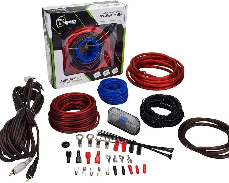 Timpano Amplifier Wiring Kit - 8 Gauge Amp Kit 1000 Watts Car Amplifier Installation CCA Cables Kit – 60 Amp Fuse Single Amp TPT-AMPKIT8 RED