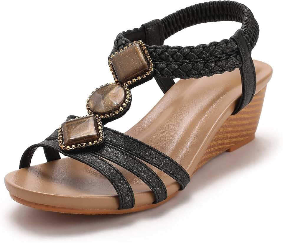 Wedge Sandals for Women Bohemia Open Toe Roman Heel Summer Dressy Women's Beach Casual Shoes