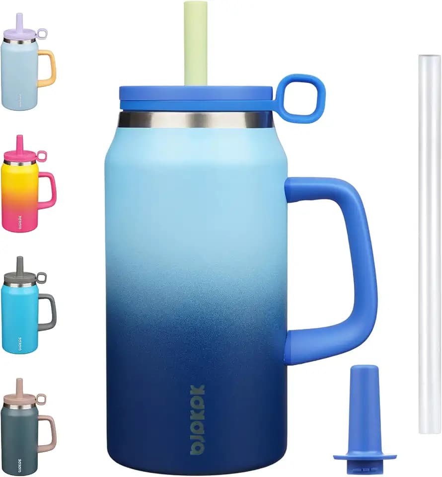 BJPKPK 50 oz Insulated Tumbler with Handle, Straw & Lid, Stainless Steel