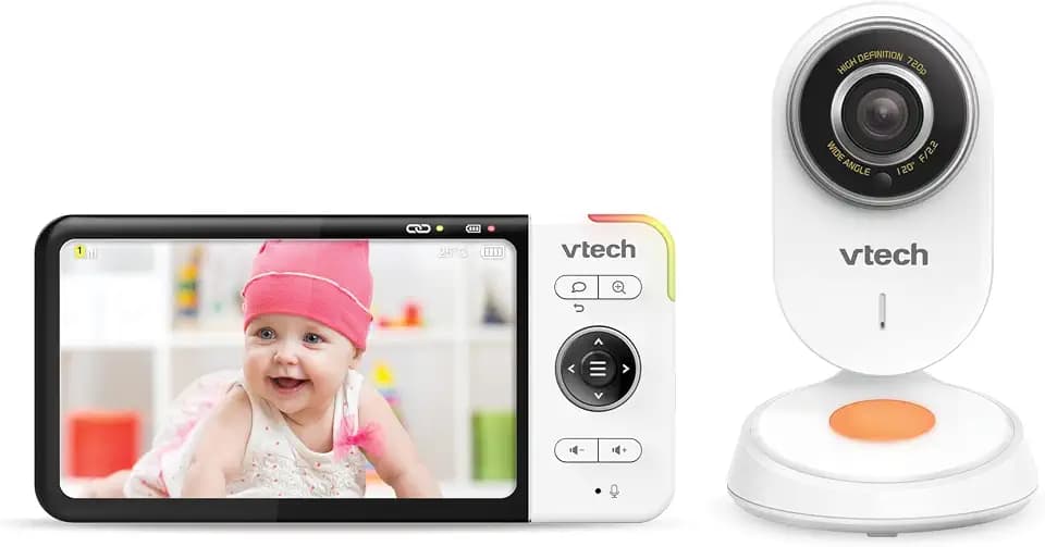VTech VM818 HD Baby Monitor - Video Baby Monitor with Wide Angle Camera - HD Video, Clear Sound, 5 Inch LCD Colour Screen and Night Vision Function - with Intercom, Lullabies and Sounds