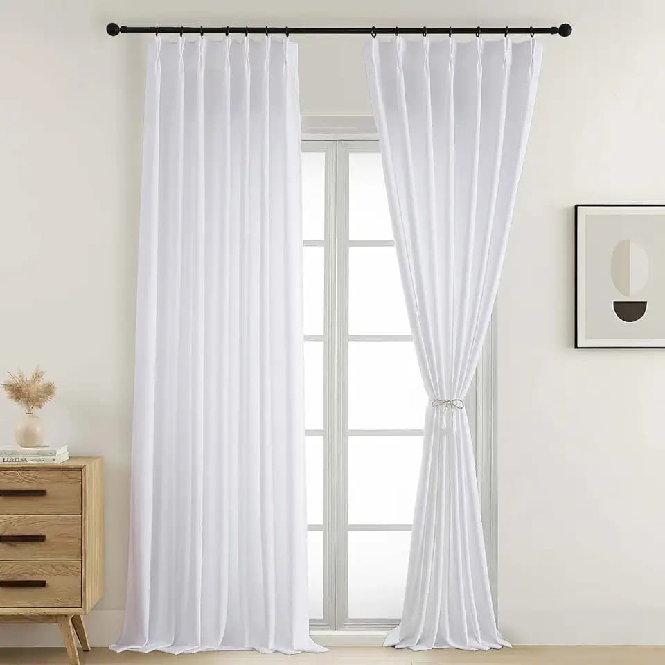 White Pinch Pleated Curtains 96 Inches Long 2 Panels Set, Light Filtering Lightweight Soft Airy Textured Fabric Living Room Curtains, Modern Back Tab Window Drapes, 2x40Wx96L Inches