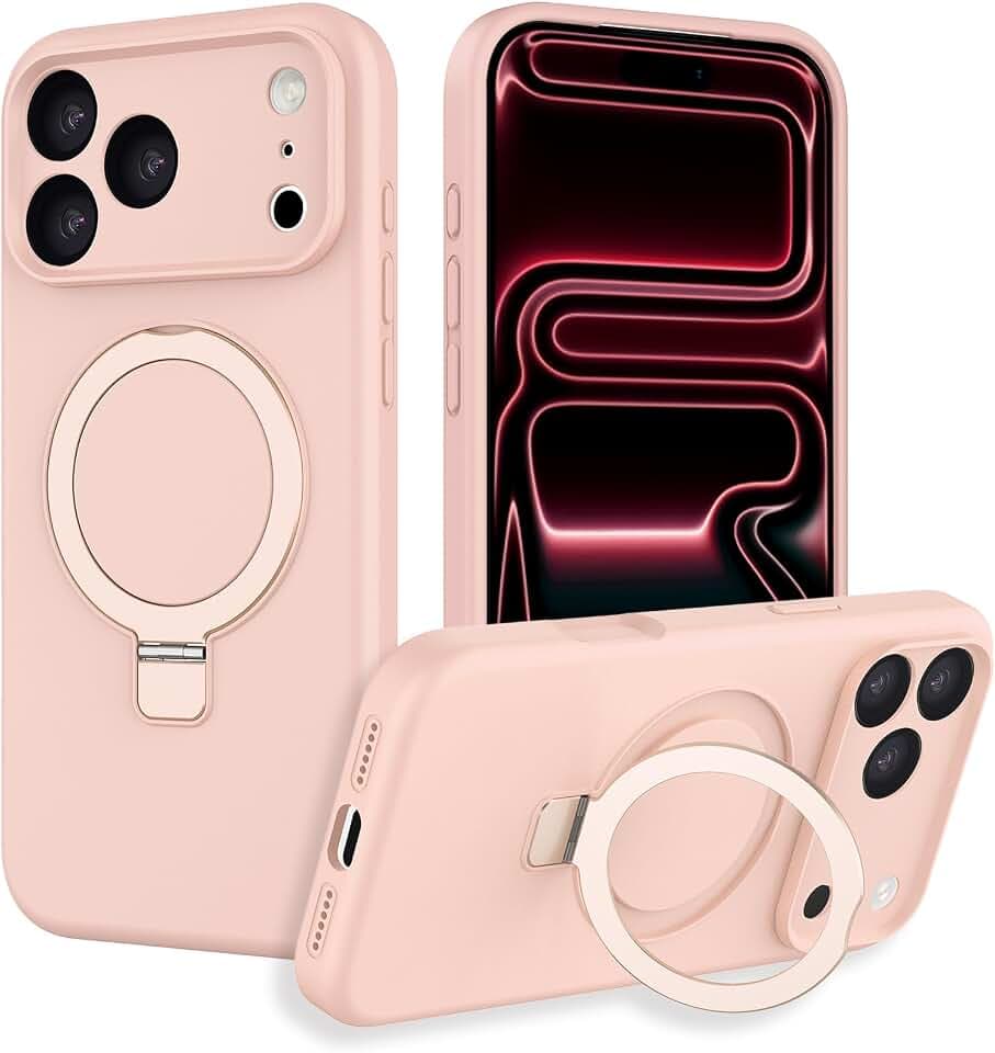 IYH for iPhone 17 Pro 6.3" Case, Magnetic Stand Silicone(Pink)