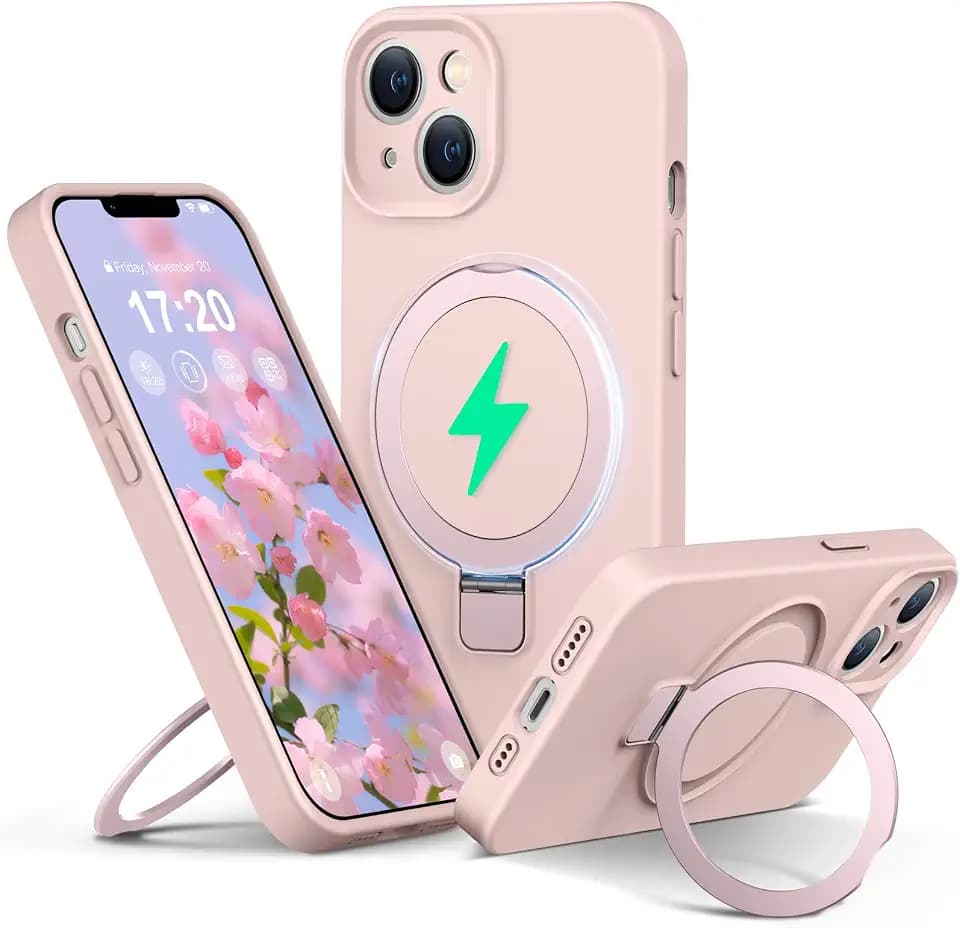 Silicone Case for iPhone 13 with Magnetic Stand, Pink