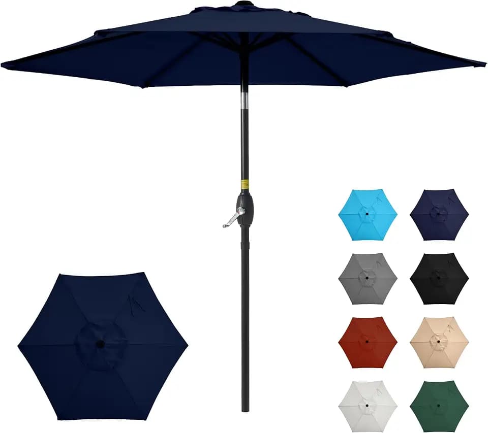 SUNVIVI OUTDOOR Outdoor Patio Umbrella, Patio Umbrella, Market Umbrella, Large Outdoor Umbrella, Metal Pole Umbrella with Push Button Tilt and Crank, Polyester Canopy (Navy, 7.5 FT)