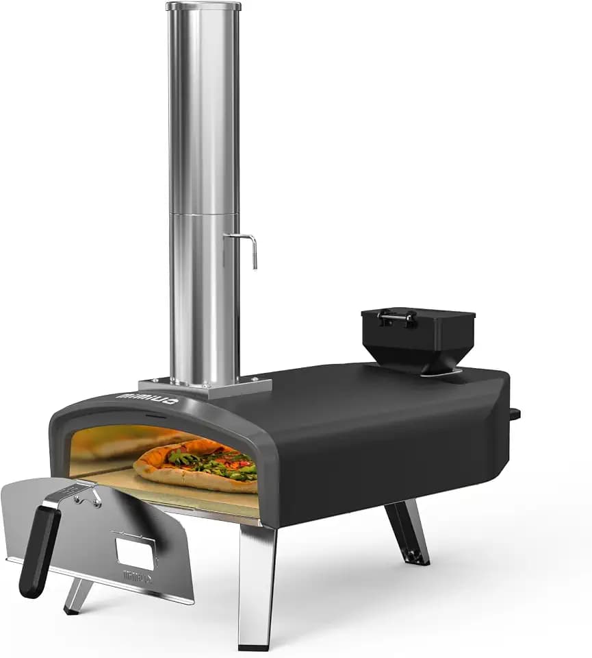 Mimiuo Pellet Pizzaofen mit 33cm Pizzastein, Tragbarer Outdoor Pizzaofen für Pellets, Pizza Oven Ideal für Camping & Garten, Schwarz