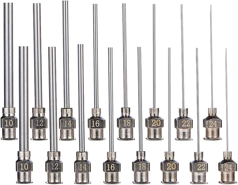 BENECREAT 16PCS Edelstahl Dispensing Needle Tip, 10/12/14/16/18/20/22/24G stumpfe Spritzennadel mit Luer Lock zum Nachfüllen von Klebespritzen, 50mm