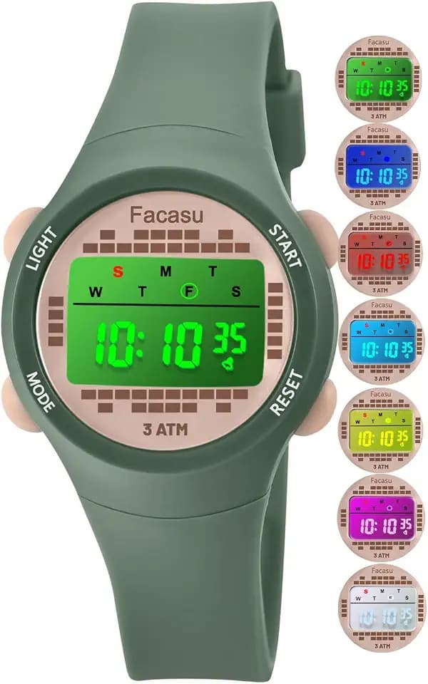 Kinderuhr Digital für Mädchen Jungen,wasserdichte Kinderuhr,Bunt Light,Outdoor Sport Armbanduhr Kinder, Einfaches Ablesen Einstellen der Uhrzeit mit Stoppwatch Alarm für Kinder