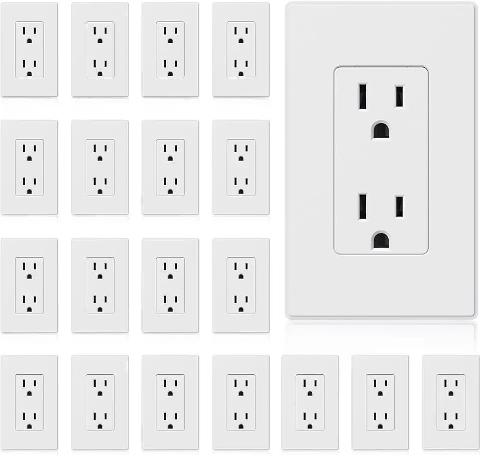 ELEGRP Matte White Standard Decorator Electrical Wall Receptacle Outlet, 15A 125V, 2 Pole 3 Wire, Non-Tamper Resistant, NEMA 5-15R, Self-Grounding, Wall Plate Included, UL Listed, 20 Pack