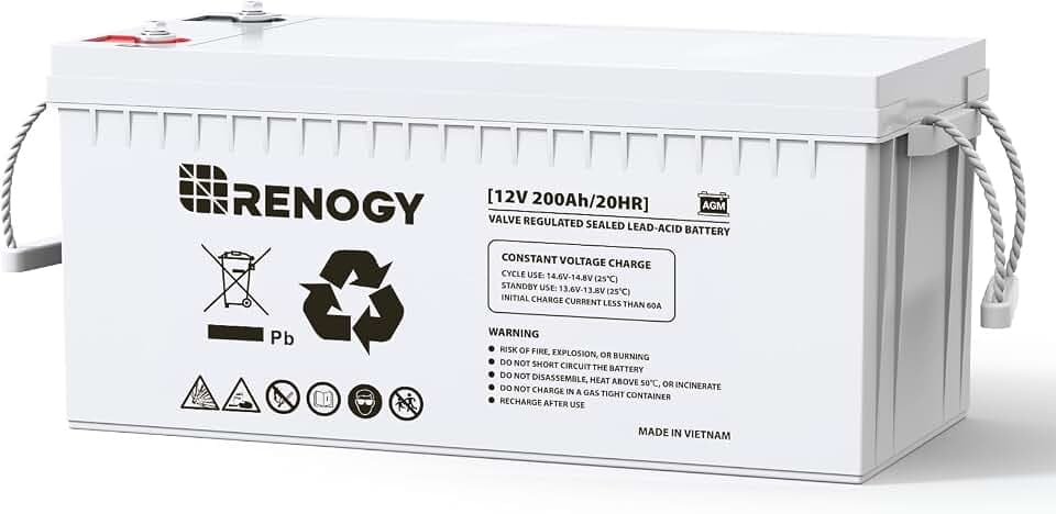 Renogy 12 Volt 200Ah Deep Cycle AGM Battery, Lead Acid Solar Battery
