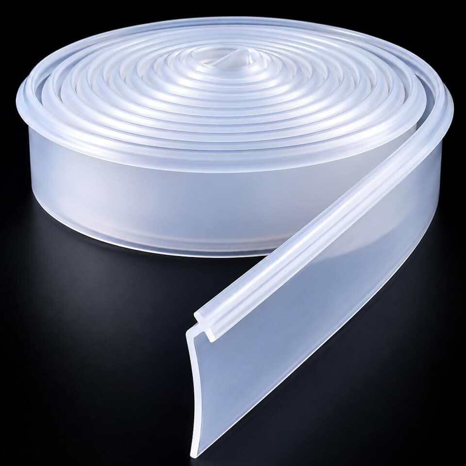 Duschtür-Bodendichtung 274 cm Duschtürdichtung Streifen Silikon Duschboden Wasserdicht Tür Sweep Ersatzdichtung für Zuhause Badezimmer Dusche (klar, Neigung T-Stil)