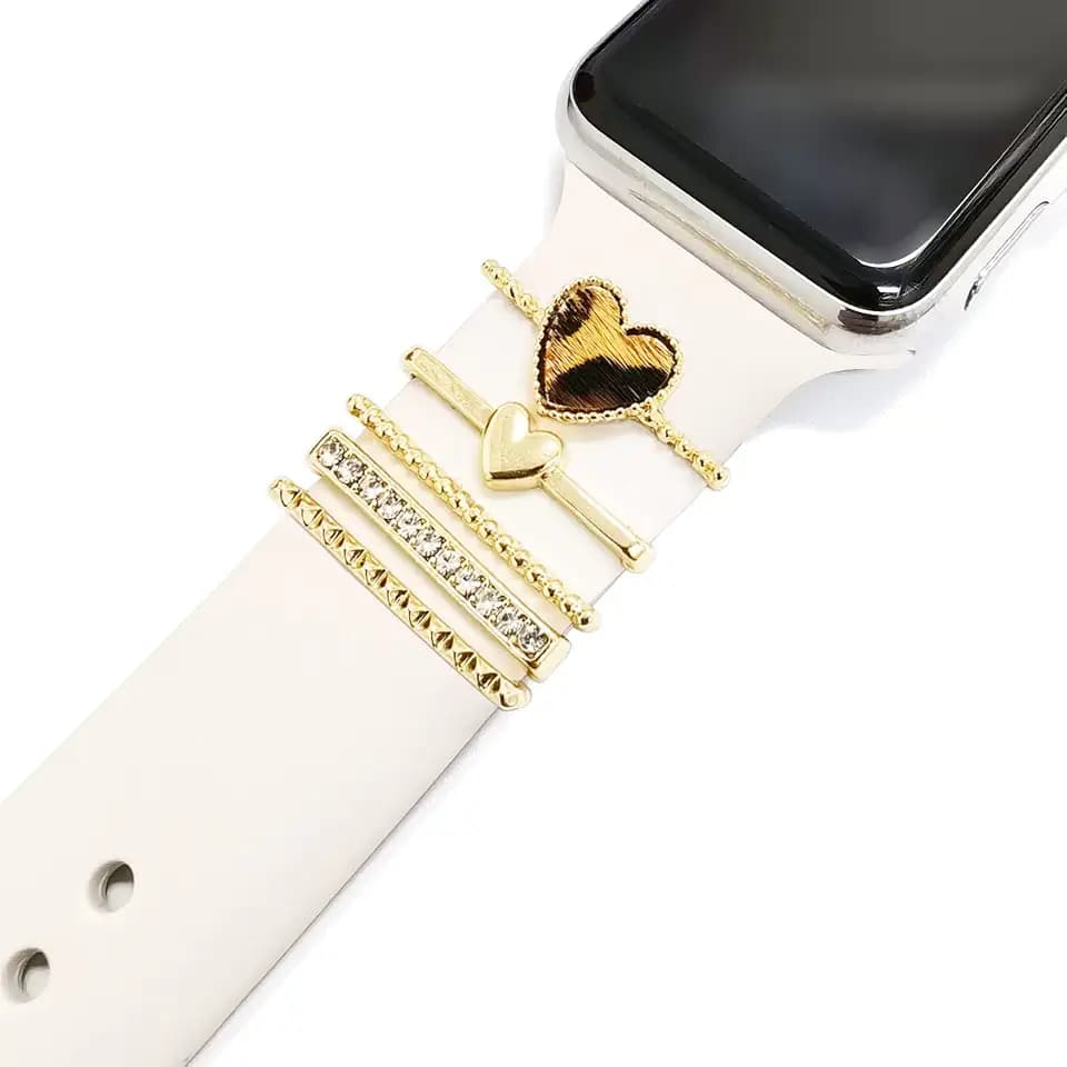 5Pcs Charms for Apple Watch band 41mm 45mm 40mm 44mm 38mm 42mm 46mm 49mm Women,Diamond+Metal Jewelry Decorative Ring For iWatch series 12 11 10 9 8 7 6 5 4 se3/2,Galaxy watch 7/6/5/4,Strap Accessories