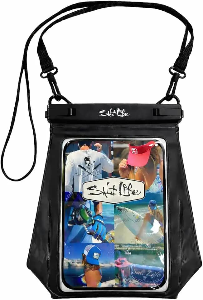 Salt Life Large Waterproof Phone Pouch Bag – IPX8 100% Waterproof Protection, Extra Storage Phone Dry Bag with Touchscreen Clear Window, Secure Seal Closure & Lanyard for Beach & Water Sports