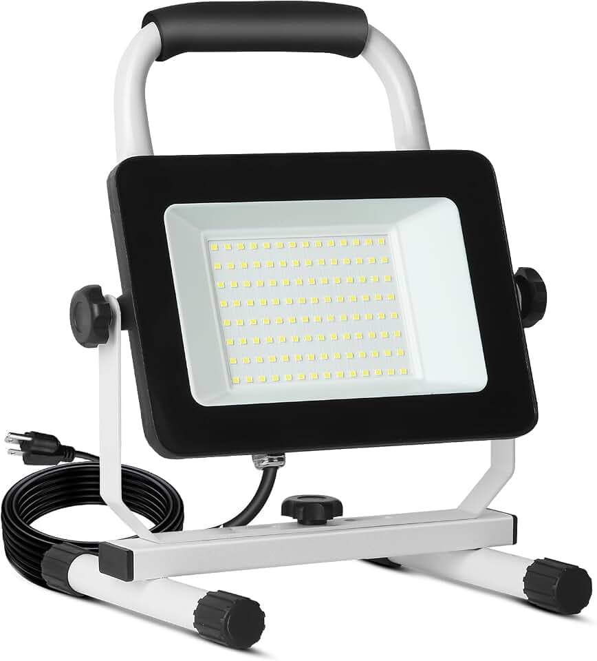 UFOND 6000 Lumen LED Work Light with Stand, 60W Waterproof Flood Light