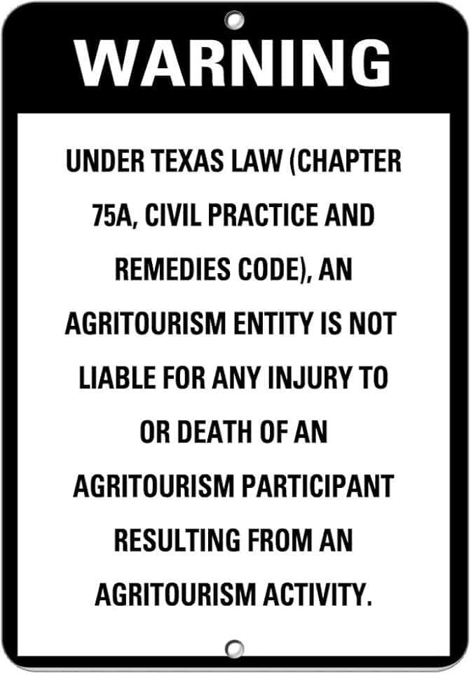 Aluminum Vertical Metal Sign Multiple Sizes an Agritourism Entity is Not Liable for Any Injury Death State Right Law with Border Weatherproof Street 9x12Inches