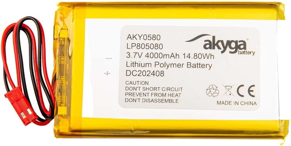 3.7V 4000mAh Batterie Akku LP805080 Lithium Polymer Akyga AKY0580 Li-Po Akku PCM JST 2-Polig Anschluss 2,54 15cm