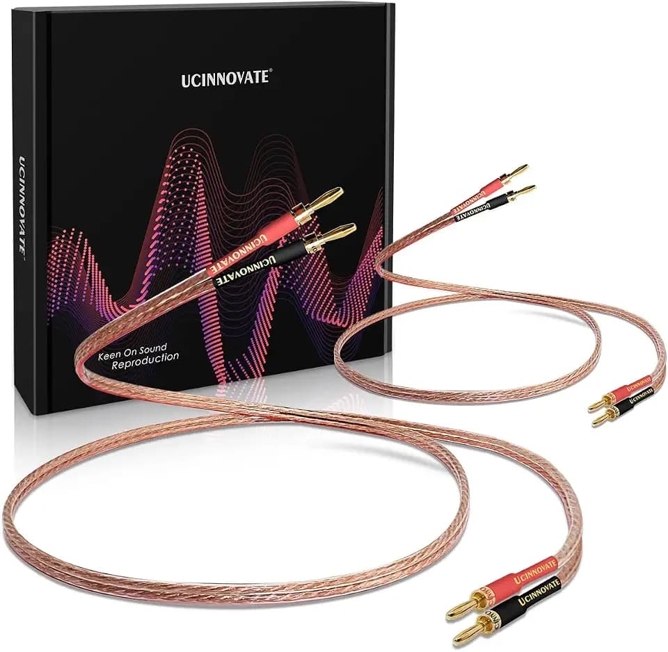 UCINNOVATE 13AWG Speaker Cable with Banana Plugs, 2 Pack 3m/9.8FT HiFi Speaker Cable Wire with Gold-Plated Banana Tip Plugs, Male to Male Audio Wire for Audiophile Speakers, AV Receiver (2X 9.8FT)