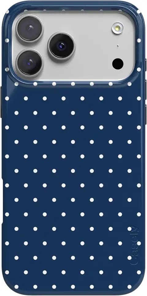 Casely iPhone 17 Pro Max Case | Navy Polka Dot | On the Dot | Compatible with MagSafe | Classic Ultra Slim Design
