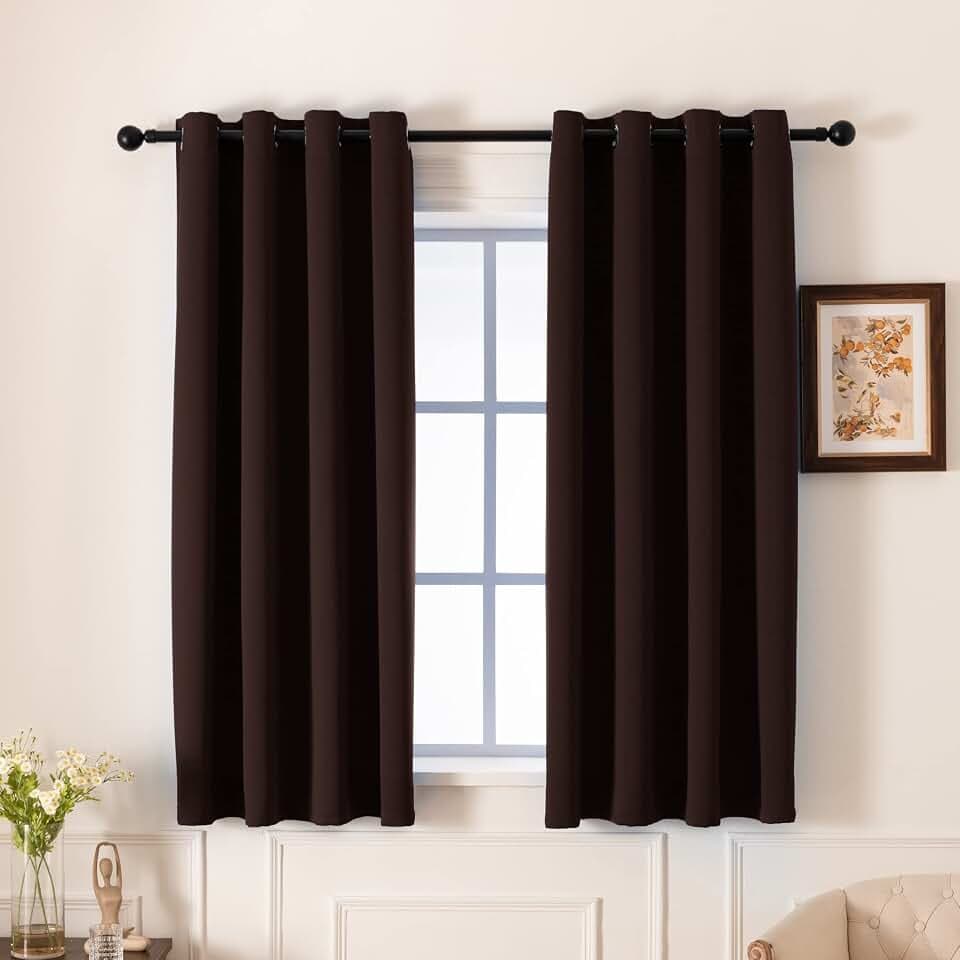 Pickluc Blackout Curtain for Bedroom - Light Blocking, Heat Insulating, Noise Reducing - Thicker Fabric, Extra Fold, 2 Panels, 42Ince Wide and 63 Inch Length, Chocolate Brown
