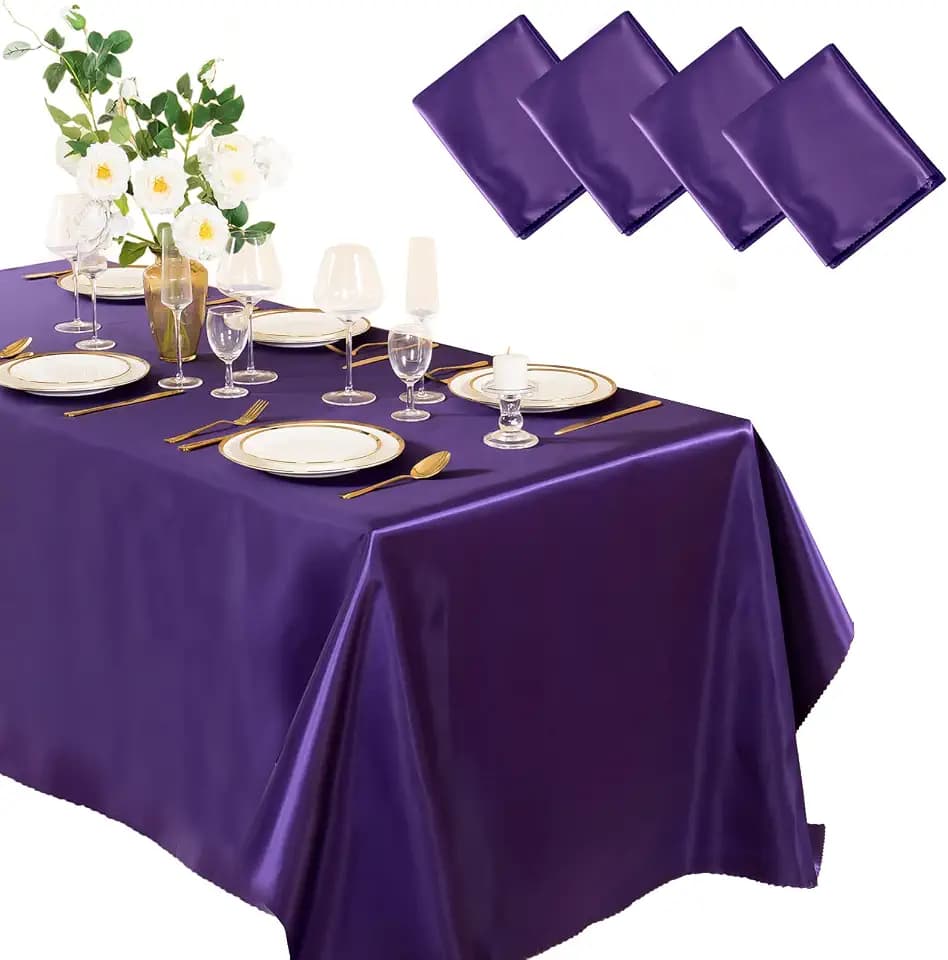Horbaunal 4 Pack Purple Satin Tablecloth 60 x 102 Inches