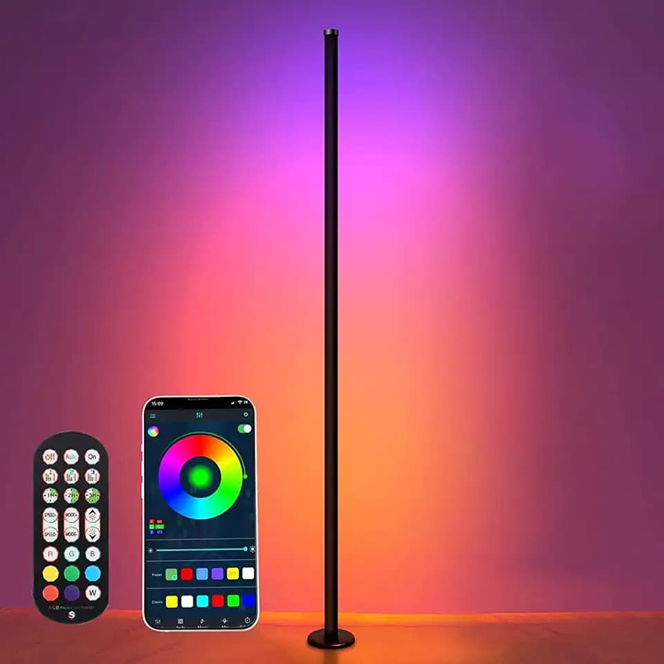 LED Stehlampe Wohnzimmer, dimmbare Fernbedienung Stehlampe, 10W dimmbar, APP-gesteuert, mit Musik-Sync-Timer LED-Stehlampe, moderne RGB-Farbwechsel-Stehlampe, breite Anwendung(black)