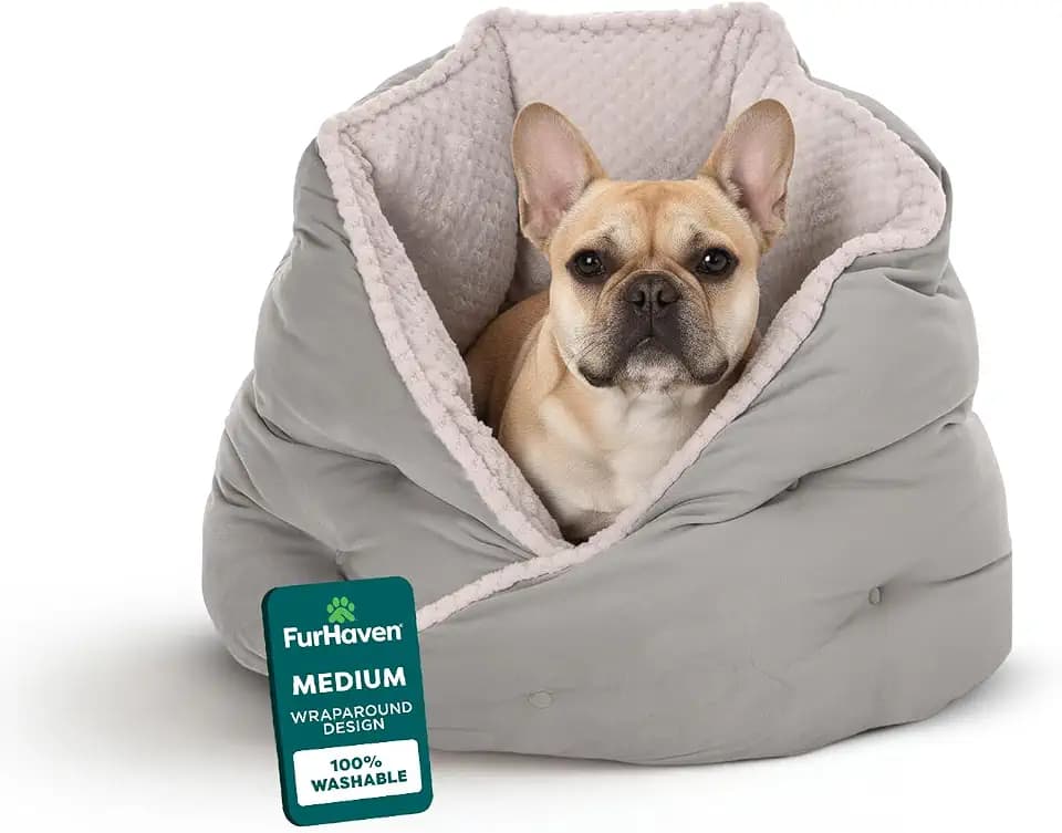 Furhaven 24" Round Pet Bed for Indoor Cats & Medium/Small Dogs, 100% Washable, For Pets Up to 35 lbs - Minky Plush & Velvet Hug Bed - Silver Gray, 24-inch