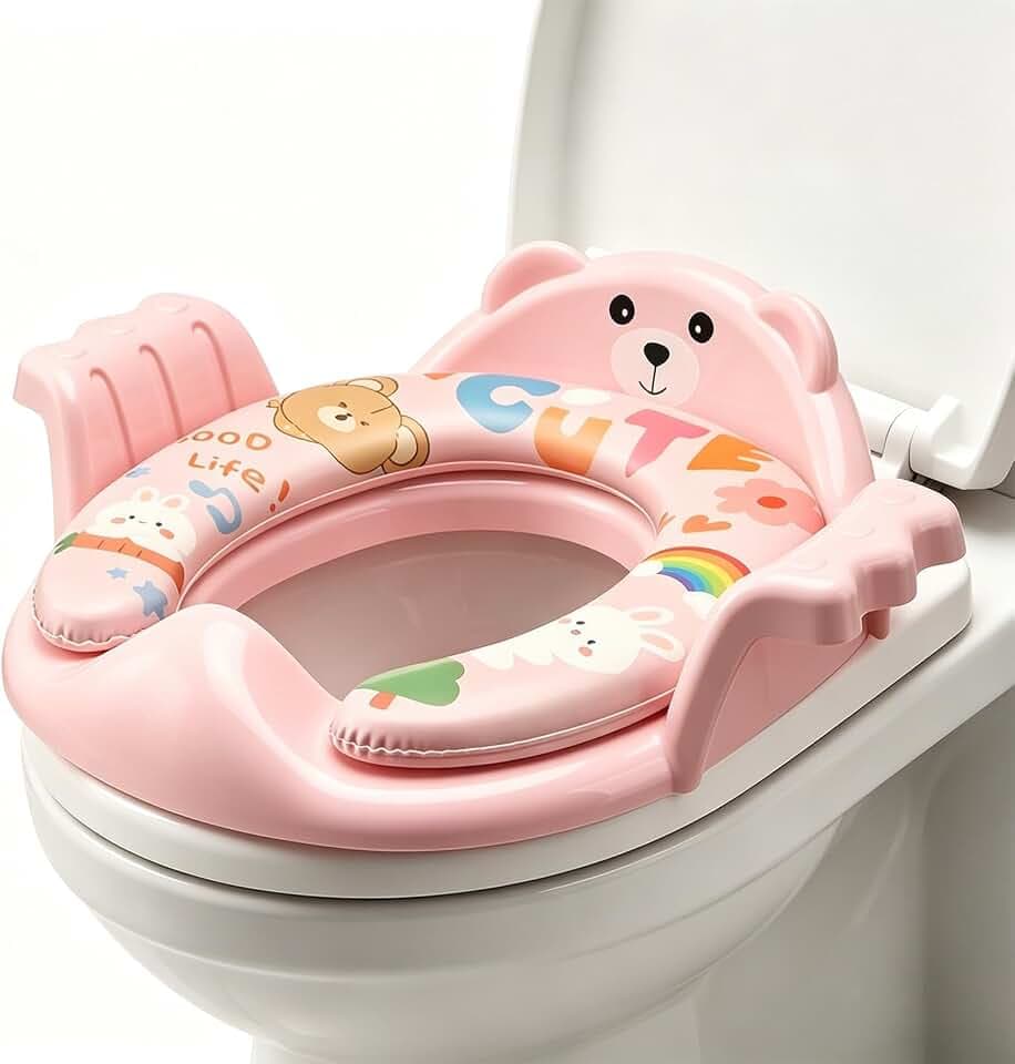 WC-Sitzverkleinerer Kinder Bär weich Griff Lehne 1-6 Jahre Rosa