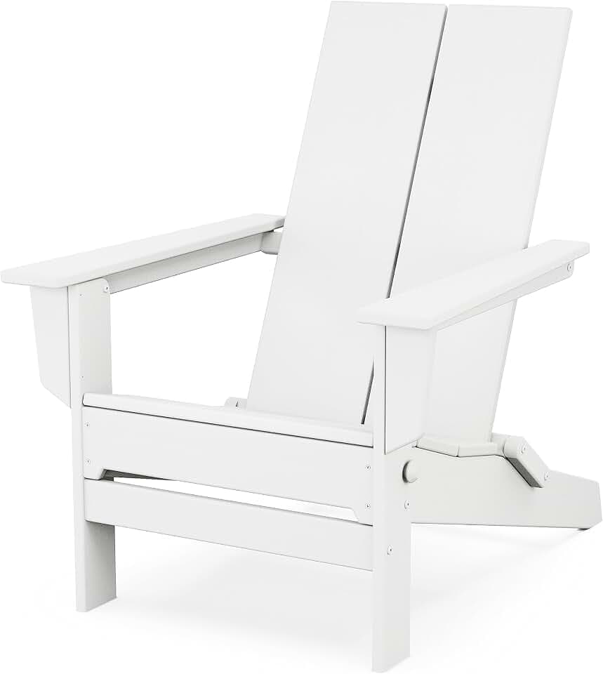 Polywood Contemporary Modern Folding Adirondack Chair in White