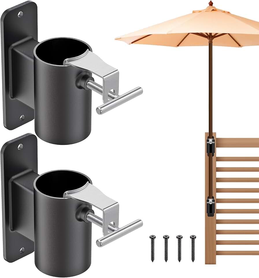 Deck Railing Umbrella Holder, Flat Mount Stand for 1-2" Poles