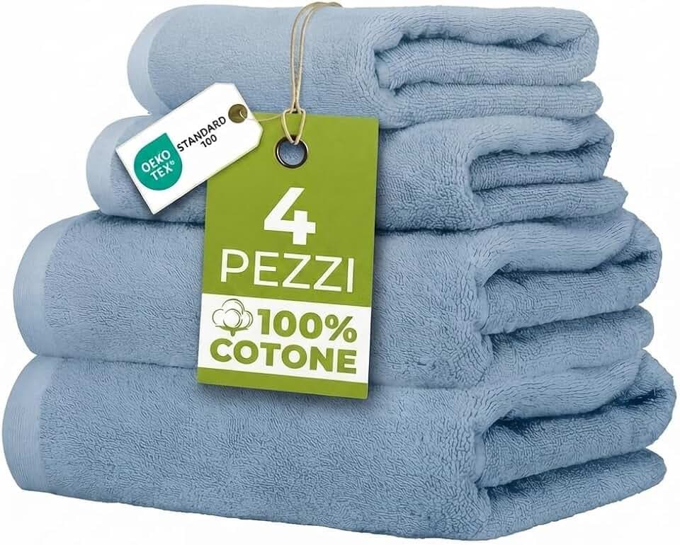 Ruggeri 4 Handtuch Set 2 Handtuch 2 Gästetuch Baumwolle, Hellblau