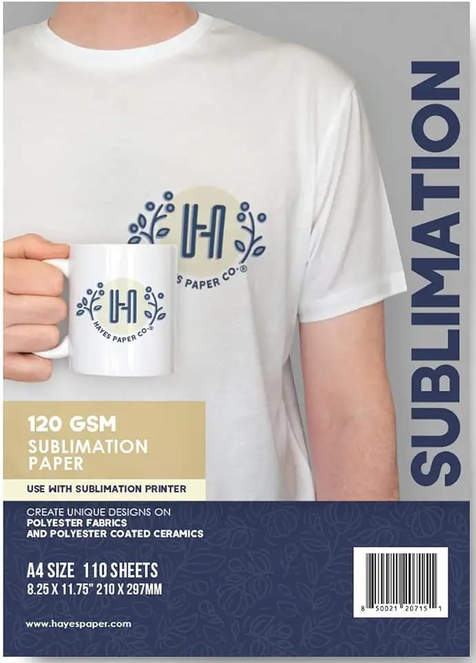 HAYES PAPER CO. 110 Blatt Sublimationspapier für Heißpressen auf Keramik-T-Shirts und Tassen 120 g/m² A4