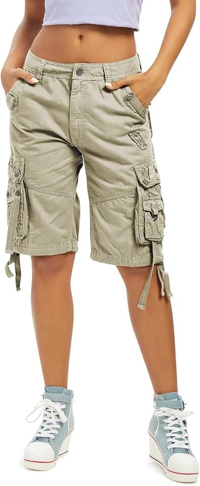 Aeslech Cargo-Shorts für Damen, Weite Baumwolle, Bermuda-Shorts, lässig, Sommer, Wandern, mit Mehreren Taschen