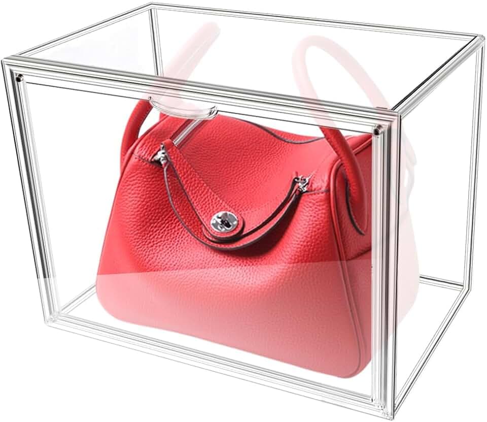 1 Stück Acryl Vitrine Schaukasten Transparent, 36x22x28cm Aufbewahrungsbox Stapelbare Acrylbox Displaybox, Handtaschen Aufbewahrung Organizer, für Buch Spielzeug Kosmetik Schuhe Bücher