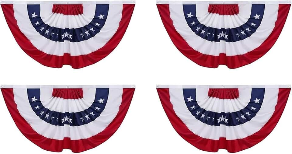 Homissor American Flag Bunting Outdoor 3x6 Ft 4 Packs US Pleated Fan Flag Embroidered Stars USA Pleated Bunting for 250 Year Anniversary