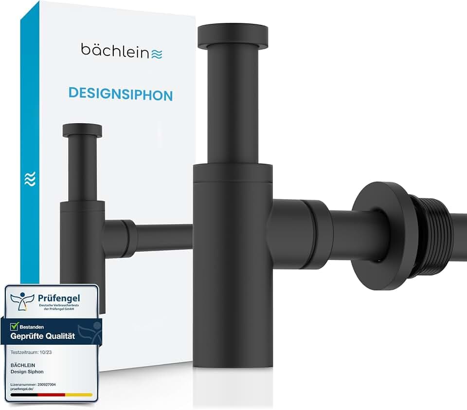 Bächlein Design Siphon Universal für Waschbecken [Matt Schwarz] -Premium Design Siphon fürs Waschbecken