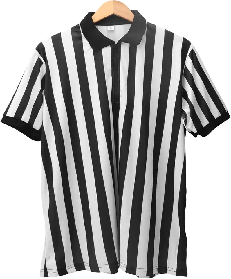 Herren Offizielles Umpire Jersey Schwarz und Streifen Orned Kragen Schiedsrichter Shirt Herren schwarz gestreift Schiedsrichtertrikot Herren Umpire Jersey Herren Schiedsrichtertrikot Hemd für Männer