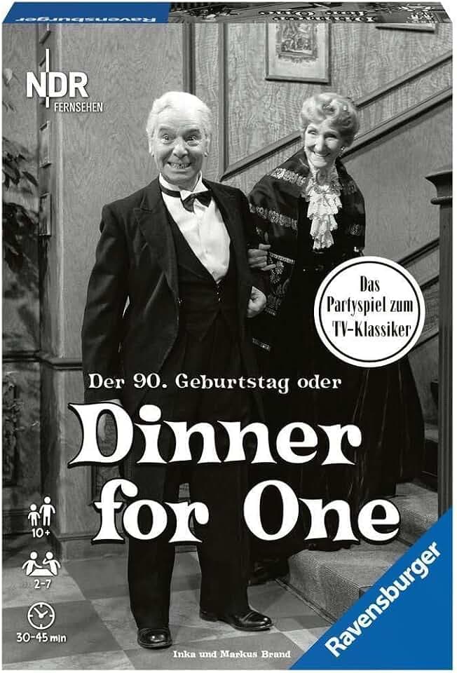 Ravensburger Partyspiel - 26835 - Der 90. Geburtstag oder Dinner for One - Gesellschaftsspiel für Erwachsene und Kinder ab 10 Jahren, Spiel zum Film-Klassiker, Perfekt für Weihnachten und Silvester