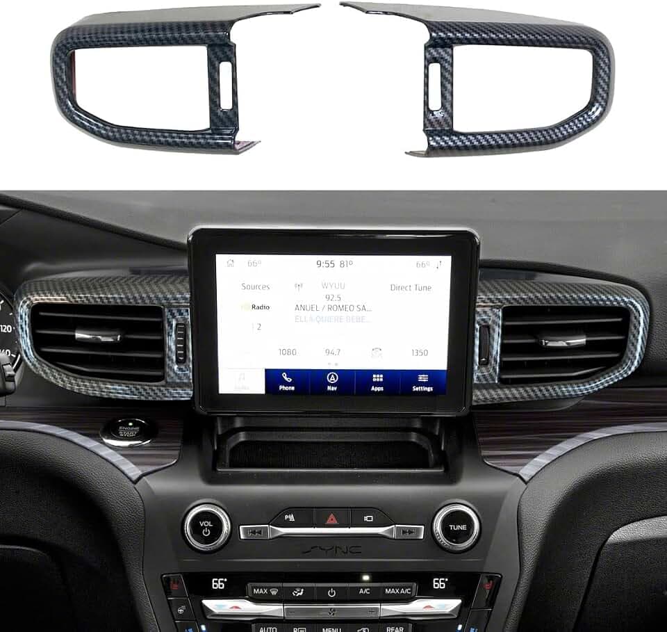 ruihe 2pc Carbon Fiber Color Centre Air Conditioning Dashboard Vent Cover Trim Fit for Ford Explorer 2020 2021 2022 2023 with Low Version