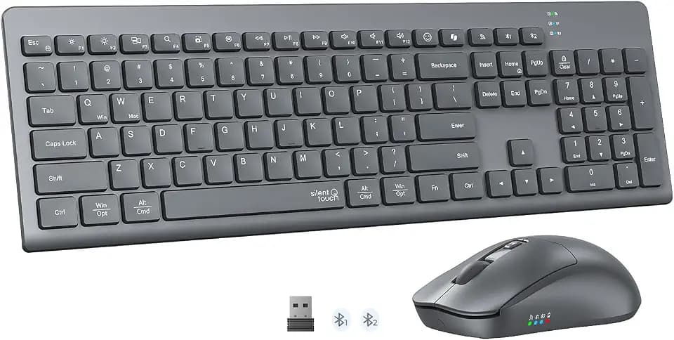 Wireless Keyboard and Mouse Combo, 2.4GHz/Bluetooth Quiet Full Size Set