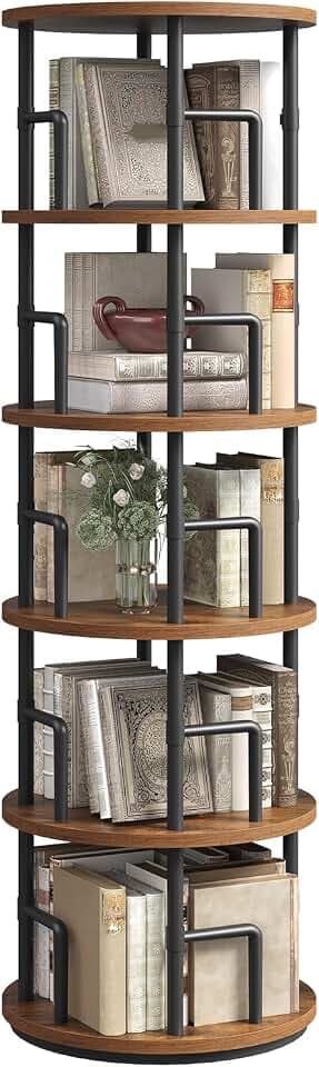 MAHANCRIS Drehbares Bücherregal, Bücherregal mit 5 Ebenen, freistehendes Standregal, Bücherschrank, Eckregal für Wohnzimmer, Schlafzimmer, Homeoffice, Vintagebraun und Schwarz ABKHR4501