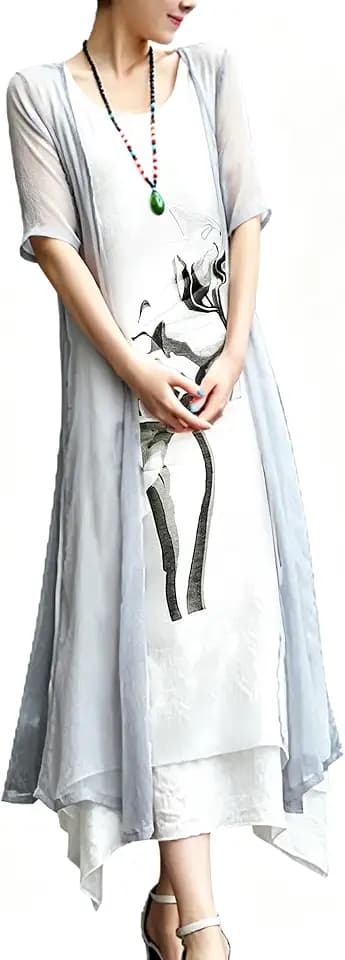 Honwenle Women's Linen Dress 2 Piece Outfit with Jacket Formal Casual