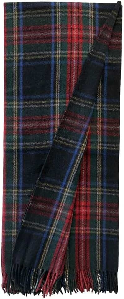 Briomhar Tartan Wool Throw Blanket - Plaid Throw Blanket for Couch, Outdoor, Camping, Car 60 inches by 72 inches with Fringe (Stewart Black)