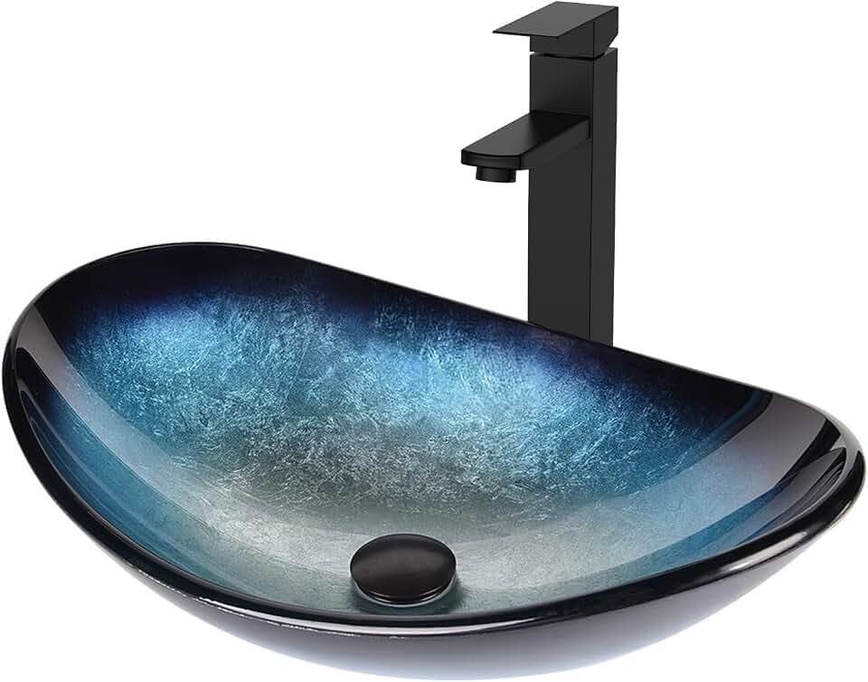 Bathroom Boat Shape Artistic Glass Vessel Sink, Blue