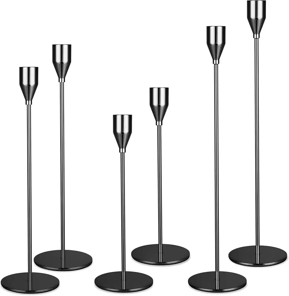 6 Teiliger Kerzenständer Metall, DREI Arten von Stabkerzenhalter mit Höhen von 33/28/23 cm, Dekor Kerzenhalter Stabkerze für Hochzeiten, Partys, Geburtstage, Tischdekorationen (Schwarz)