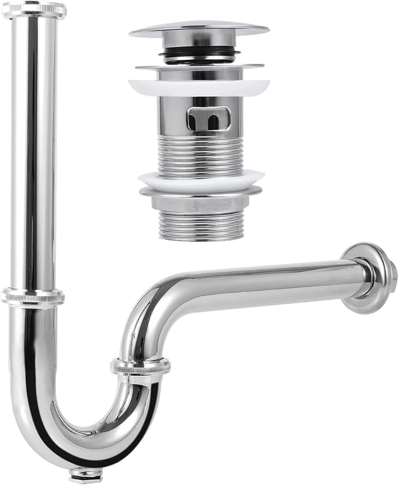 Universal Siphon Set mit Ablaufgarnitur für Waschbecken mit Überlauf, Chrom Pop Up Ventil Waschbeckenstöpsel für Waschtisch und Ablaufventil Abflussgarnitur