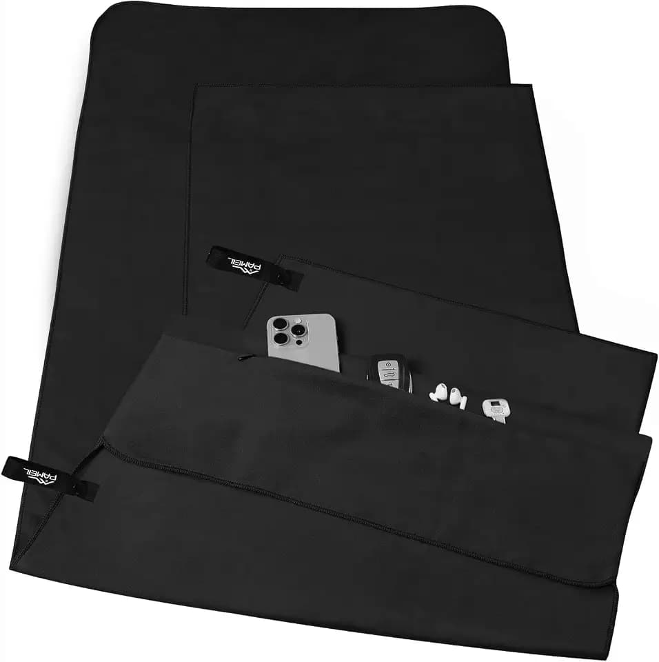 Pameil Fitness Handtuch 2er Set mit Reißverschluss Tasche, Sporthandtuch | 120x50cm+80x40cm | Mikrofaser Handtuch als leichtes, Kompaktes Strandtuch, Badetuch, Reisehandtuch, Gym Handtuch