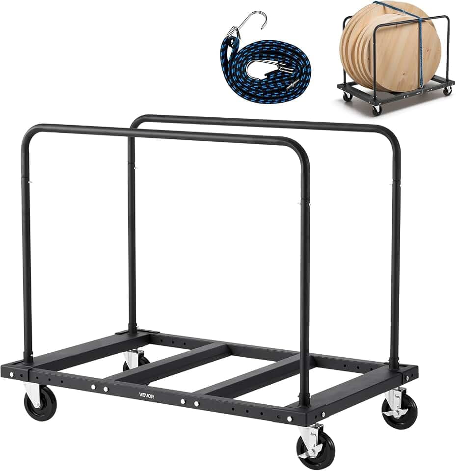 VEVOR Plattenwagen, 816 kg, Transportwagen mit 12,5 mm Lenkrollen, Plattenroller, Rohrbügelwagen mit Zurrgurt & 2 seitlichen Handläufen, Transporthilfe für Fabrik, Lager, Garage, Schwarz