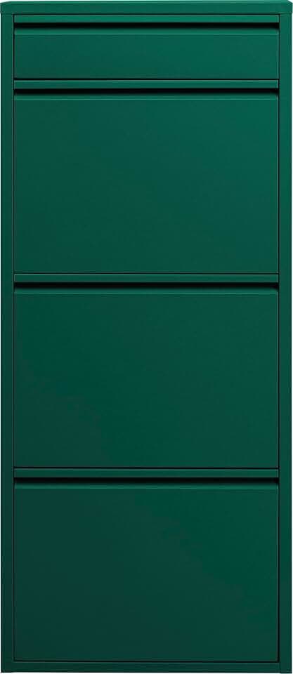 Kare Design Schuhschrank Caruso 3+1, Grün, schmal, platzsparend, 119x50x15 cm, mit Schlüsselfach, Schuhkipper, Stahl, mit Platz für 6 Paar Schuhe, Flur